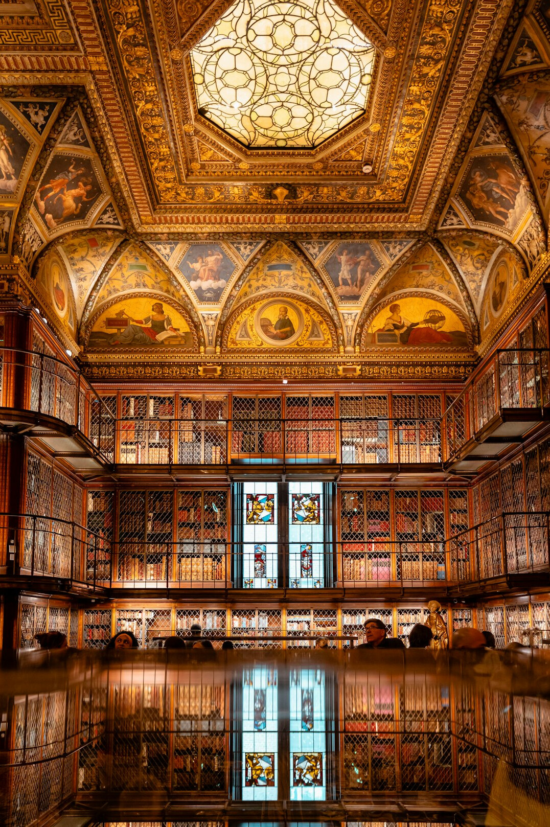 Atmospheric old library with tall wooden bookshelves
